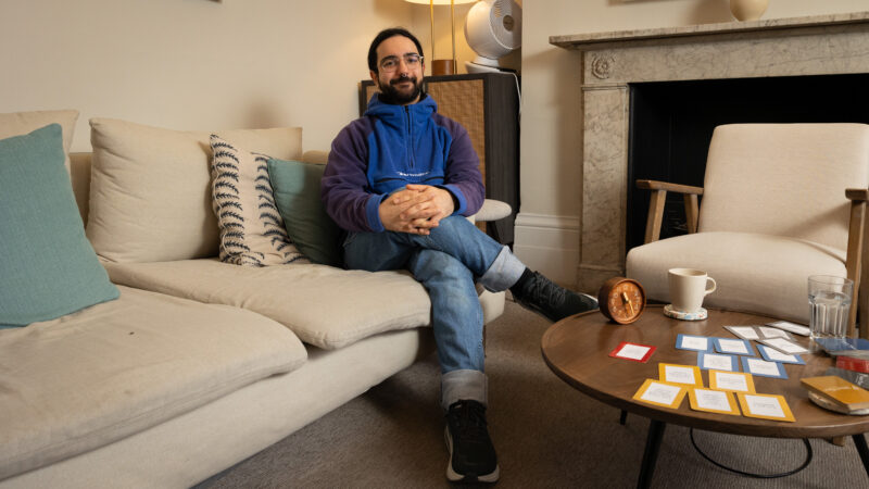 Man sat on sofa in therapy room